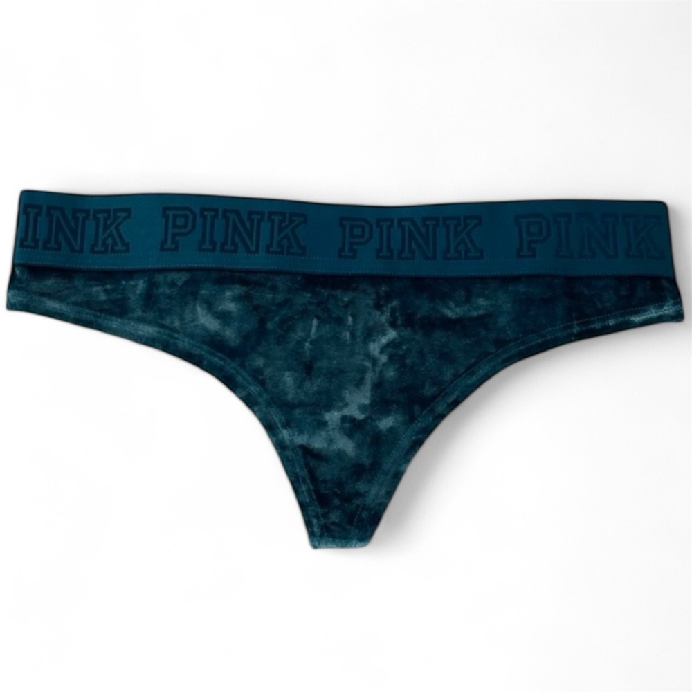 (XS) PINK VICTORIA’S SECRET TEAL THONG WITH LOGO WAISTBAND